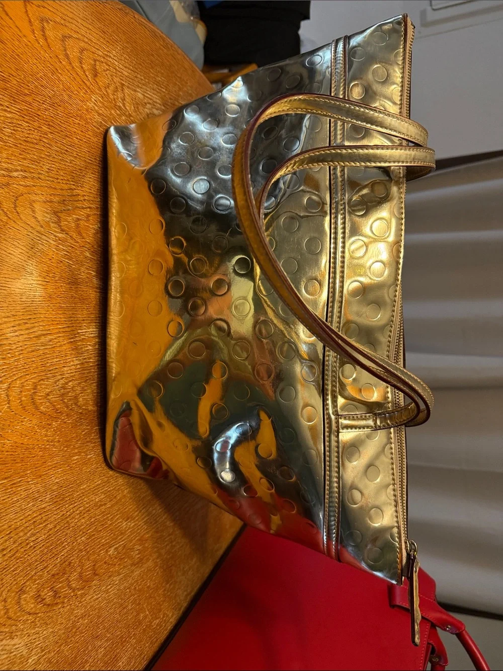 kate spade Metallic Gold Polka Dot Tote with Bow Accent